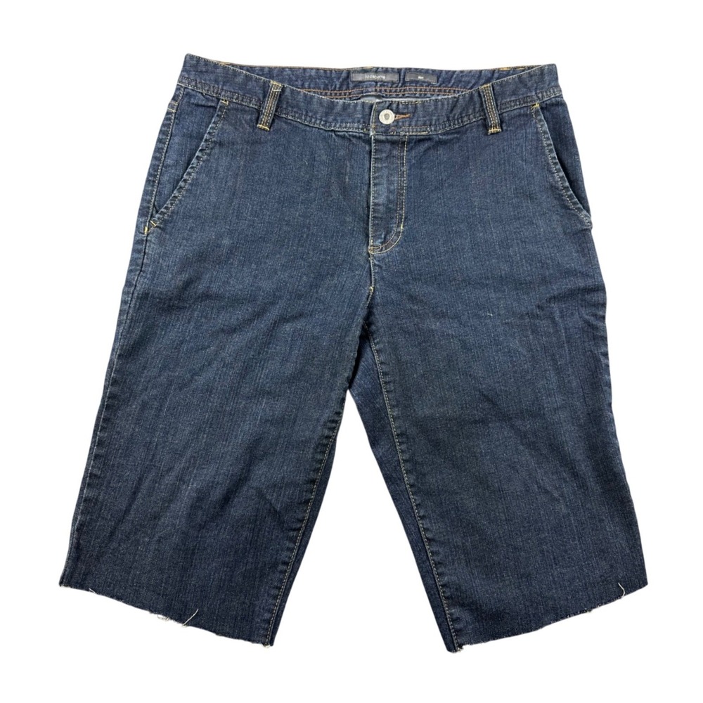 Liz Claiborne Shorts Women 14 Blue Slim Denim Bermuda Dark Wash Stretch Boho